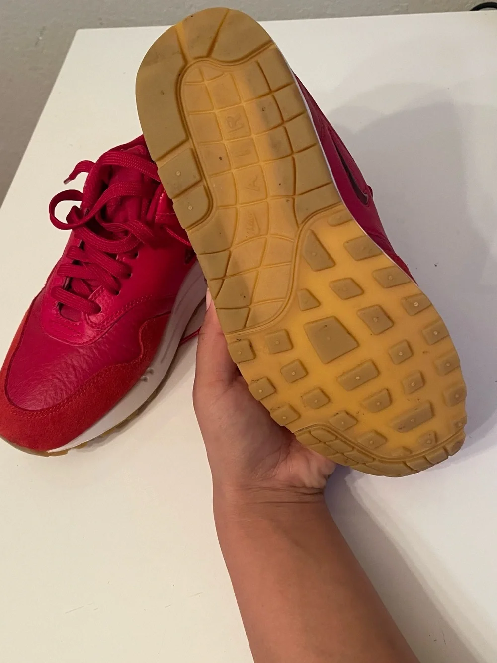 Nike Men's Red Leather and Suede Sneakers